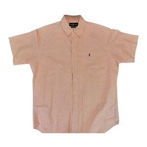 Ralph Lauren Classic Fit Gingham Short Sleeve Button Down Shirt‎ Men L Orange